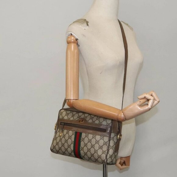 GUCCI GG Supreme Web Sherry Line Shoulder Bag PVC Beige Gold Auth - Picture 1 of 16